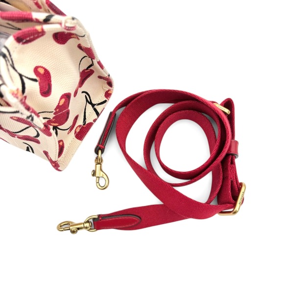 NEW COACH Mini Cargo Cherry Print Canvas Tote Bag 20 in Chalk/Multi - Picture 9 of 14